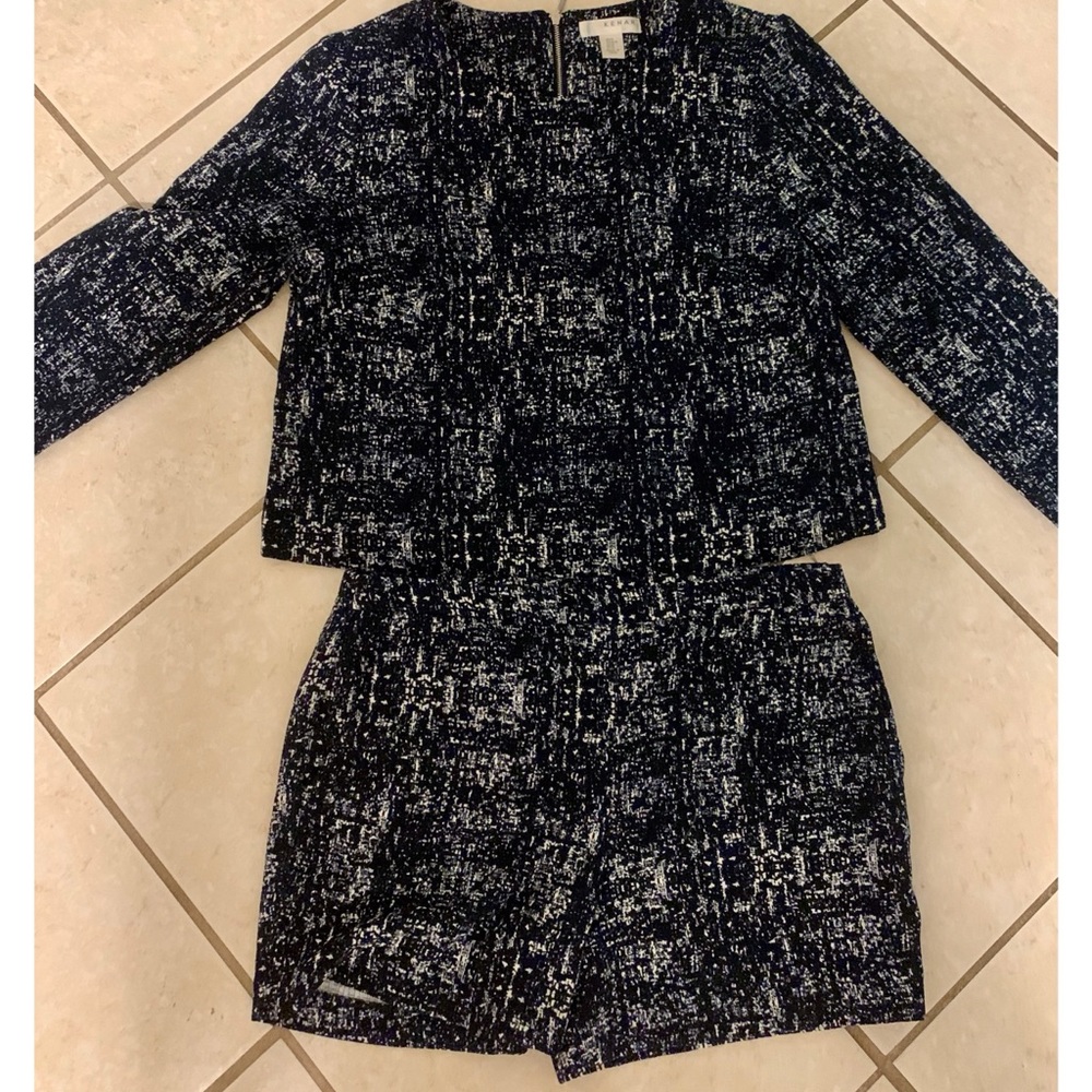 Kenar pattern blue set - long sleeves top + shorts